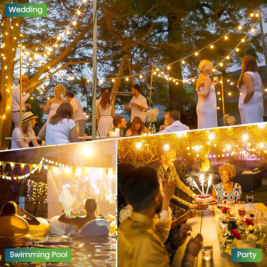 Solar Lights Outdoor 10M USB-C Solar String 10+1 Bulbs IP65 Waterproof