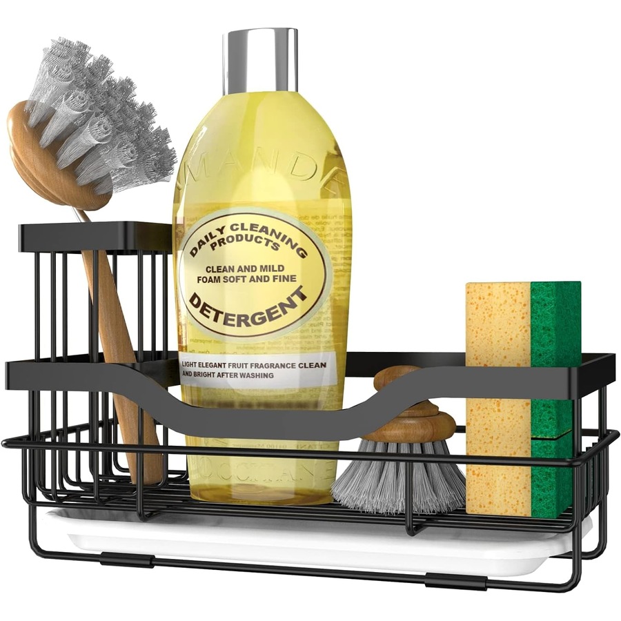 Sponge Holder for Kitchen Sink Organizer with Brush Holder & Drain Tray