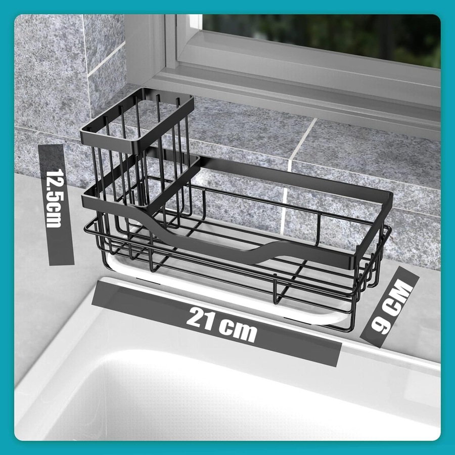 Sponge Holder for Kitchen Sink Organizer with Brush Holder & Drain Tray