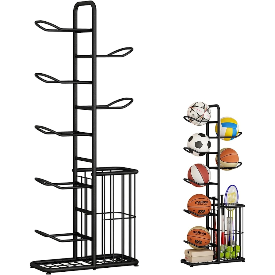 Sports Equipment Storage Organizer with Ball Gear Rack for Tennis, Basketball, Baseball, Football