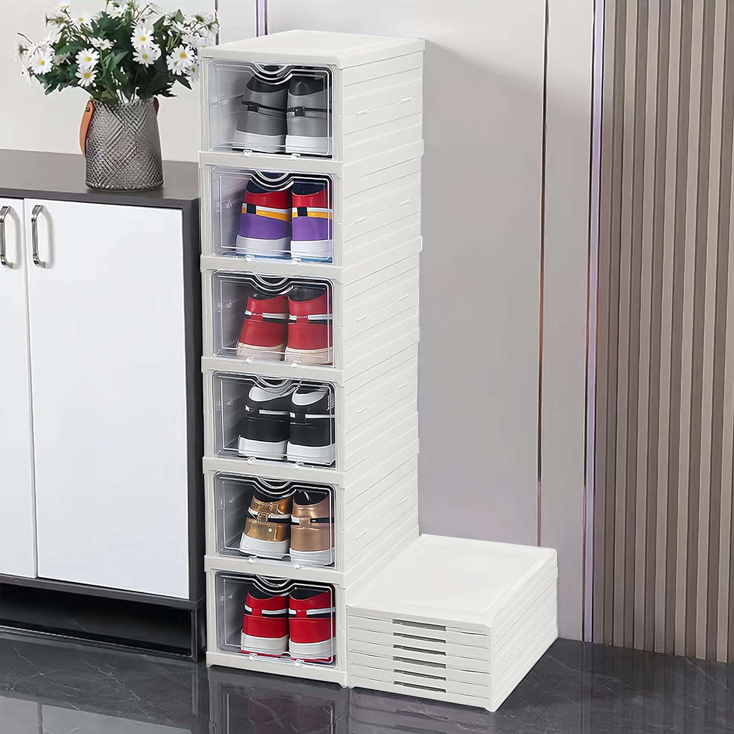 Buy Stackable Collapsible Acrylic Shoe Organiser with Clear Cover - 6 ...