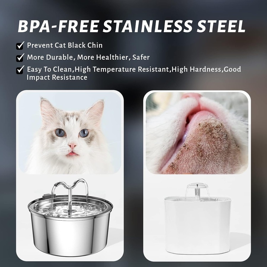Stainless Steel Cat Water Fountain 3.2L Silent with Filter