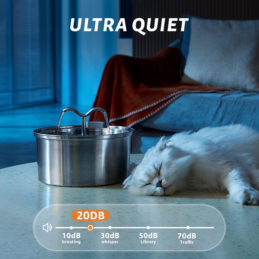 Stainless Steel Cat Water Fountain 3.2L Silent with Filter