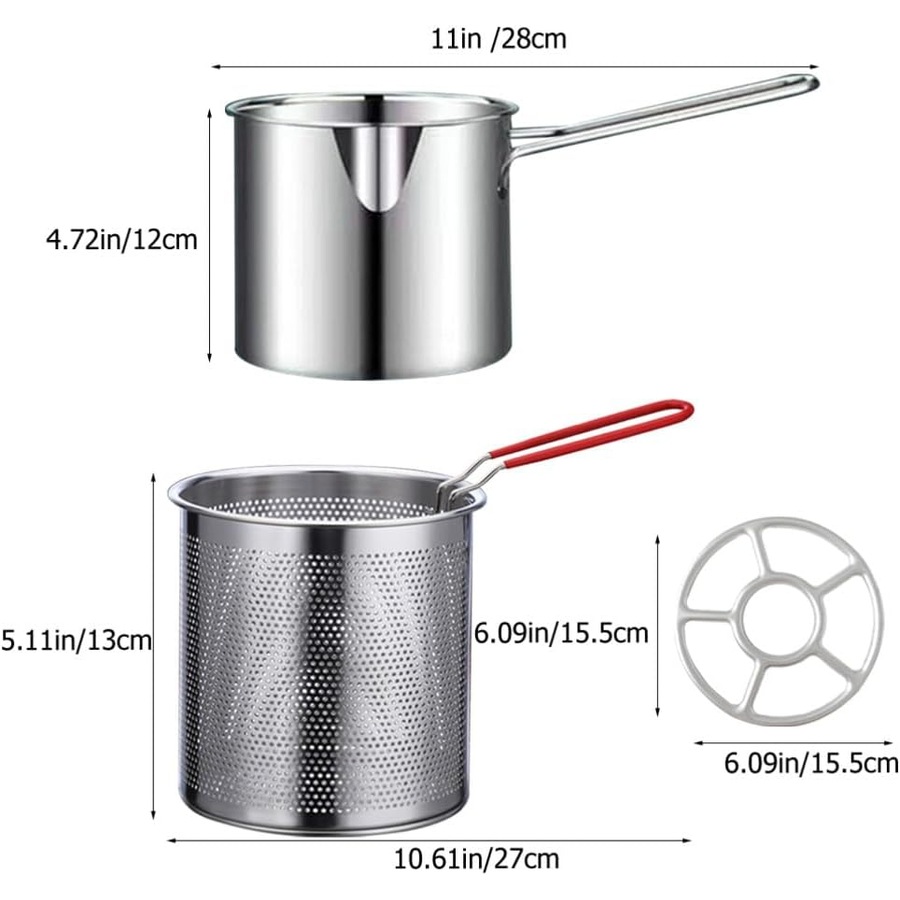 Stainless Steel Fryer Pasta Basket - Spaghetti Strainer for Pot