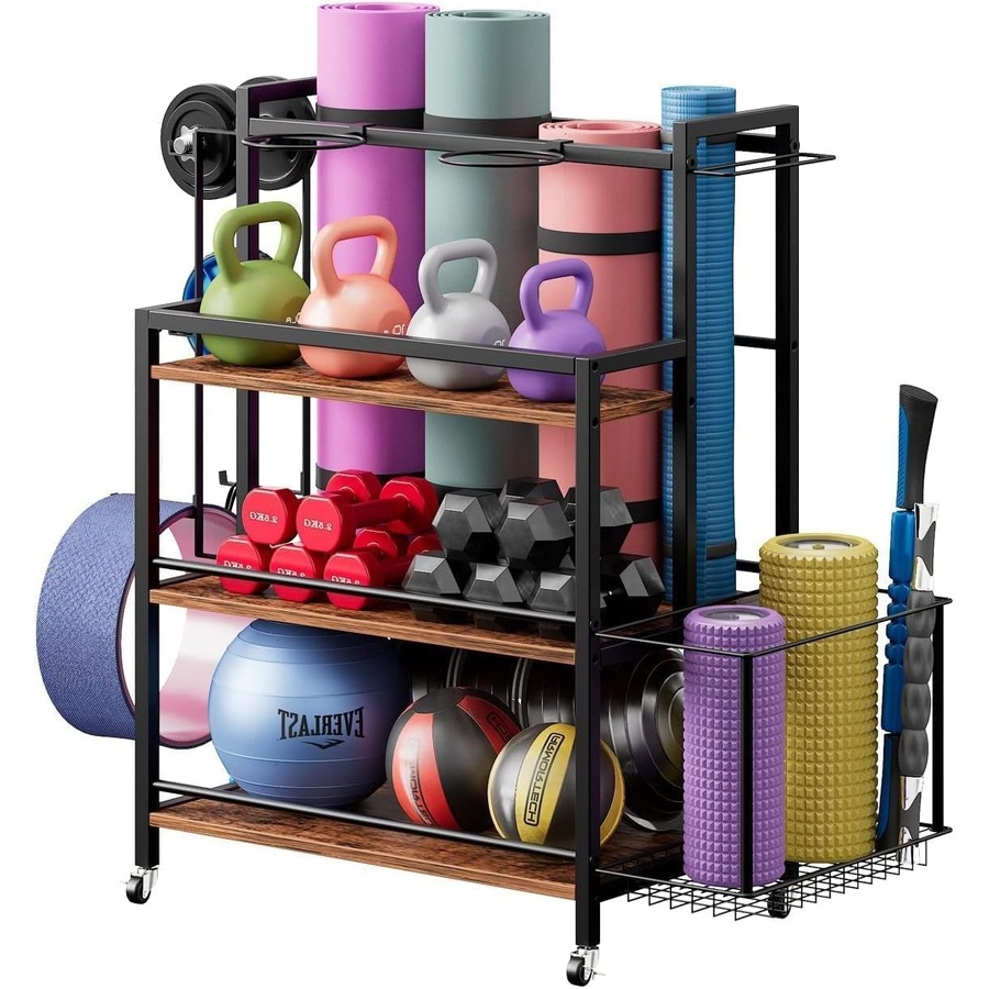 Strength Training Dumbbell Storage Rack 40Dx70Wx93H cm with Wheels and Hooks