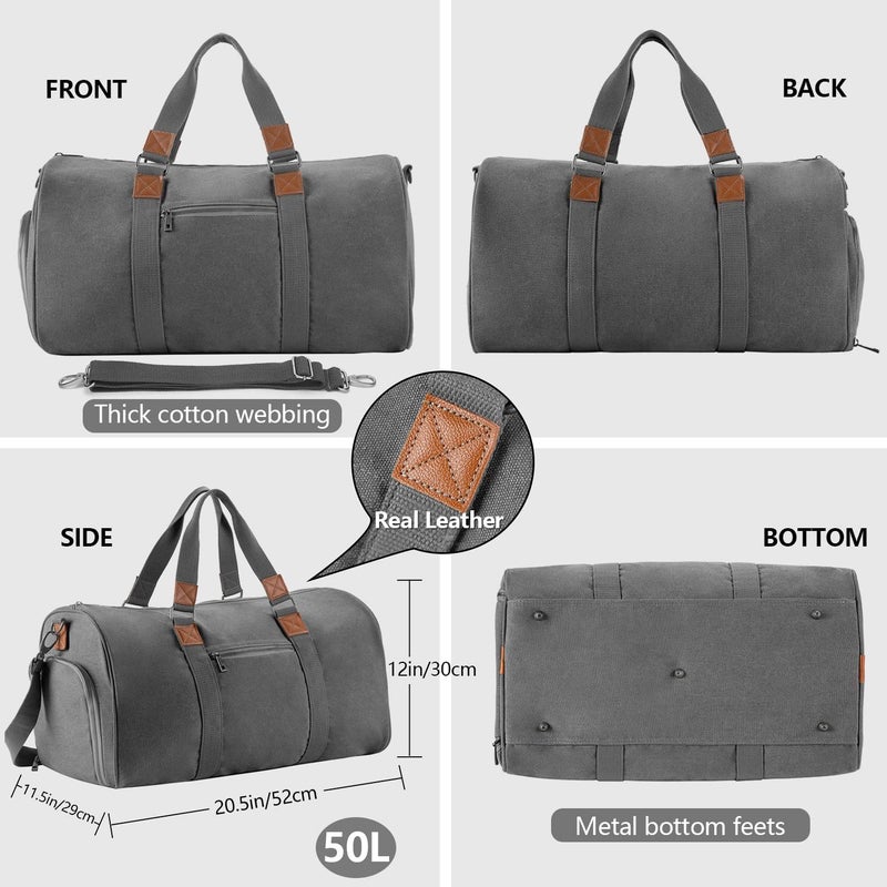 Buy Travel Duffle Bag Men Women Heavy Duty Canvas Overnight Weekender  Genuine Leather 50L Gray - MyDeal