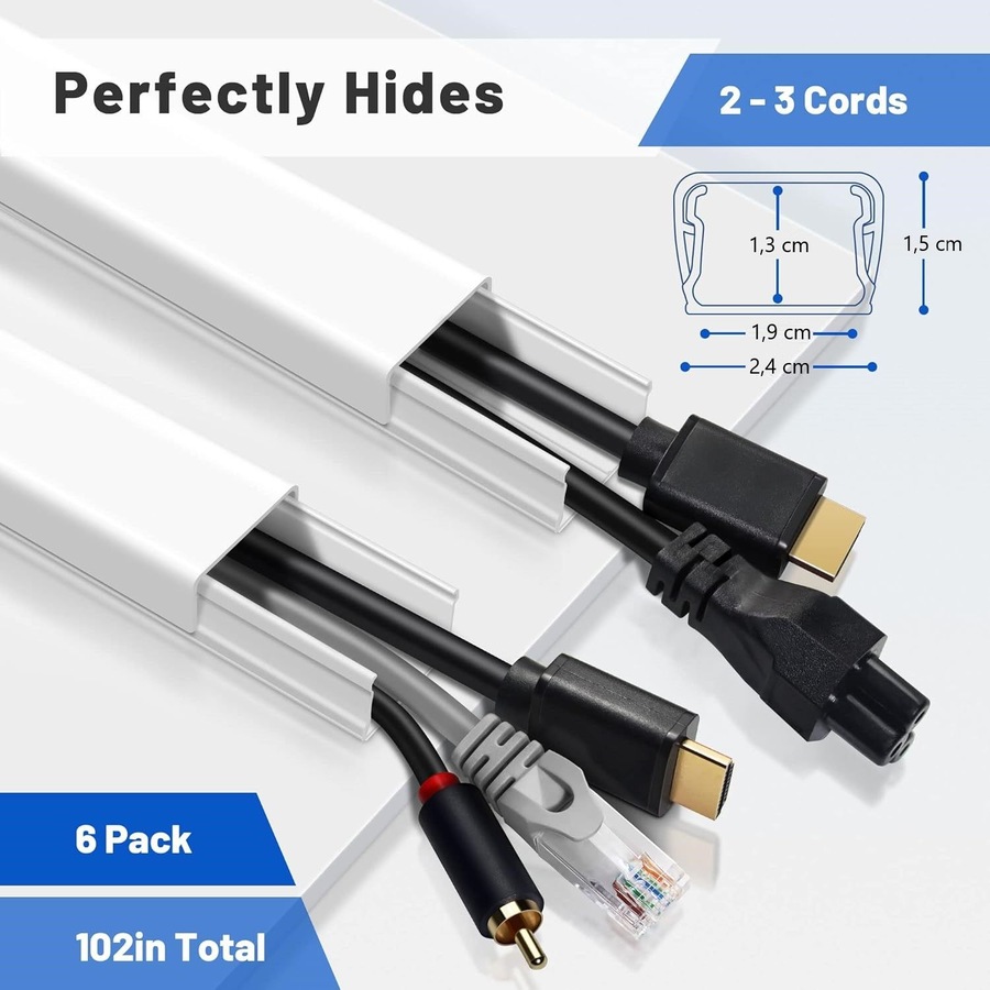 TV Wall Cord Hider Cable Covers Paintable Wall Kit White