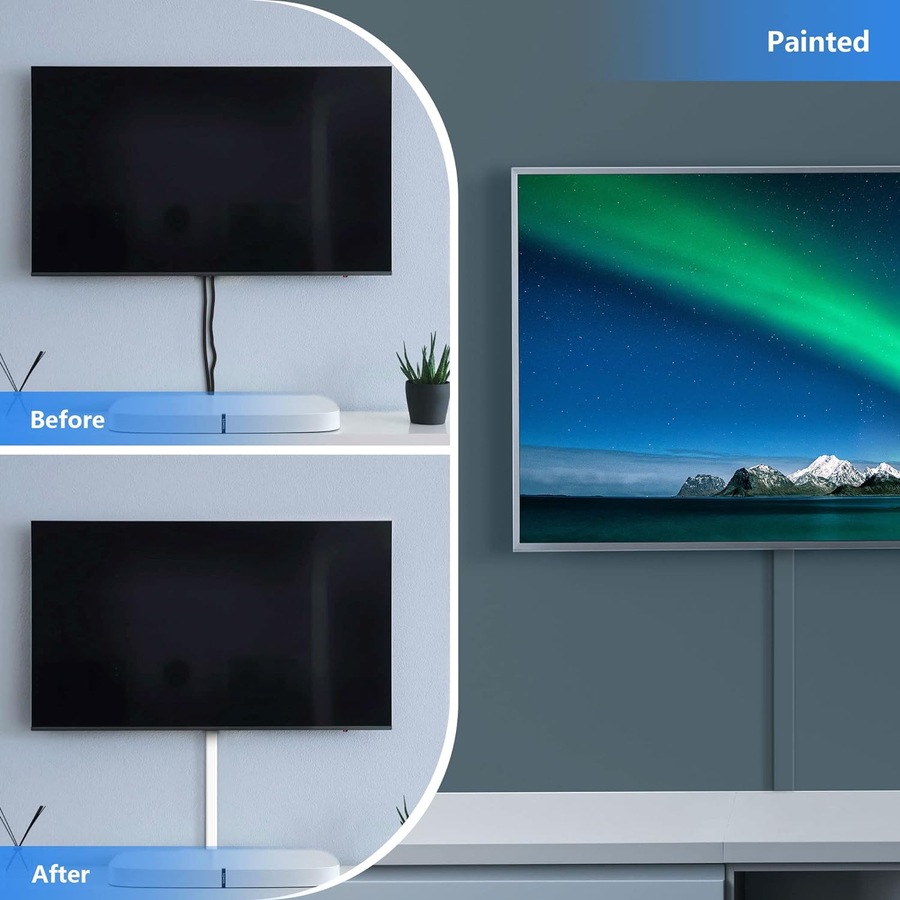 TV Wall Cord Hider Cable Covers Paintable Wall Kit White