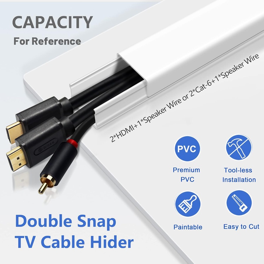 TV Wall Cord Hider Cable Covers Paintable Wall Kit White