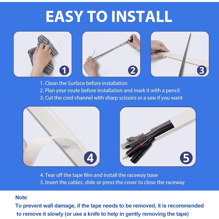 TV Wall Cord Hider Cable Covers Paintable Wall Kit White