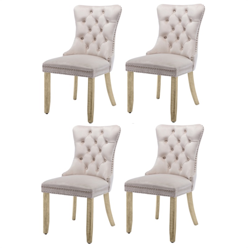 Buy Upholstered Dining Chairs with Wood Legs and Stud Trim - Beige - MyDeal