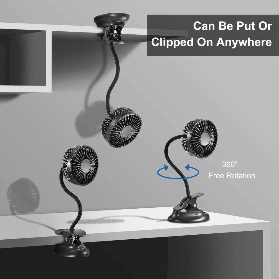 USB Clip Fan Rechargeable Personal Fan with Emergency Power Bank, 3 Speeds