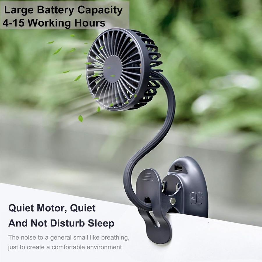USB Clip Fan Rechargeable Personal Fan with Emergency Power Bank, 3 Speeds