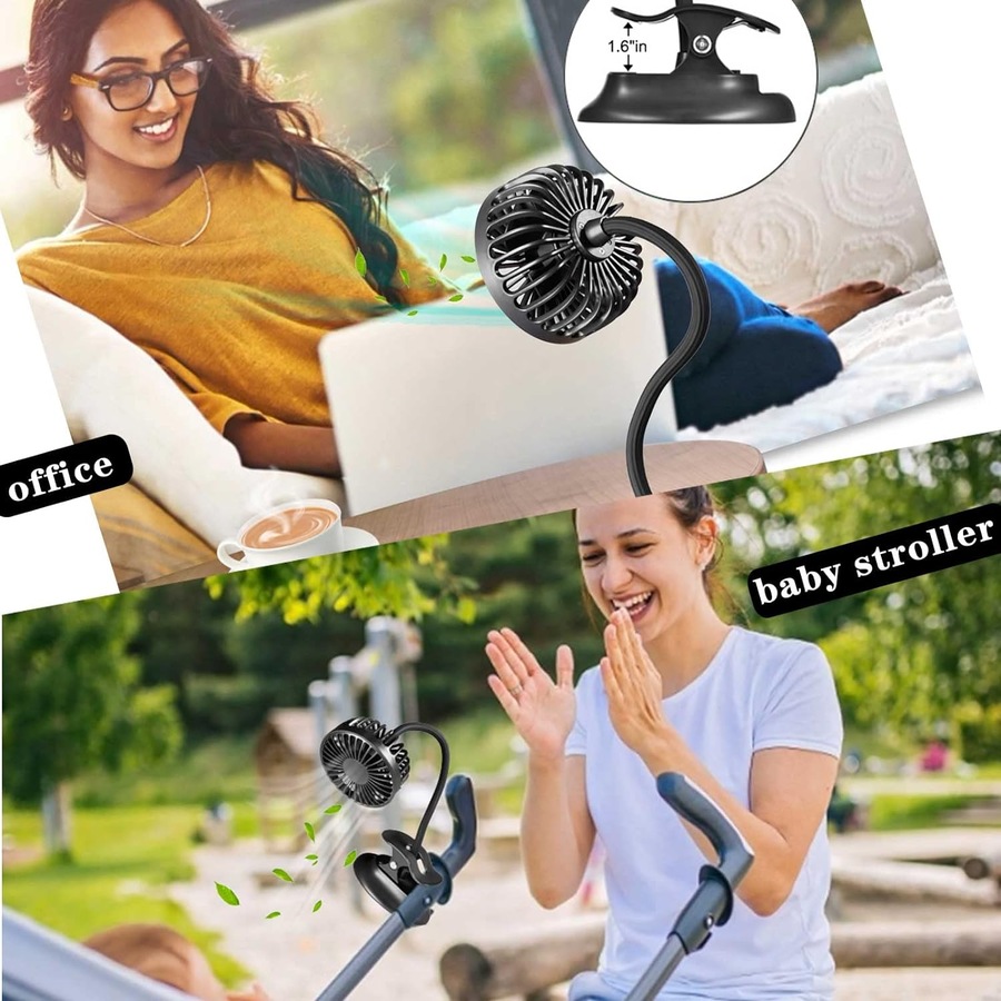 USB Clip Fan Rechargeable Personal Fan with Emergency Power Bank, 3 Speeds
