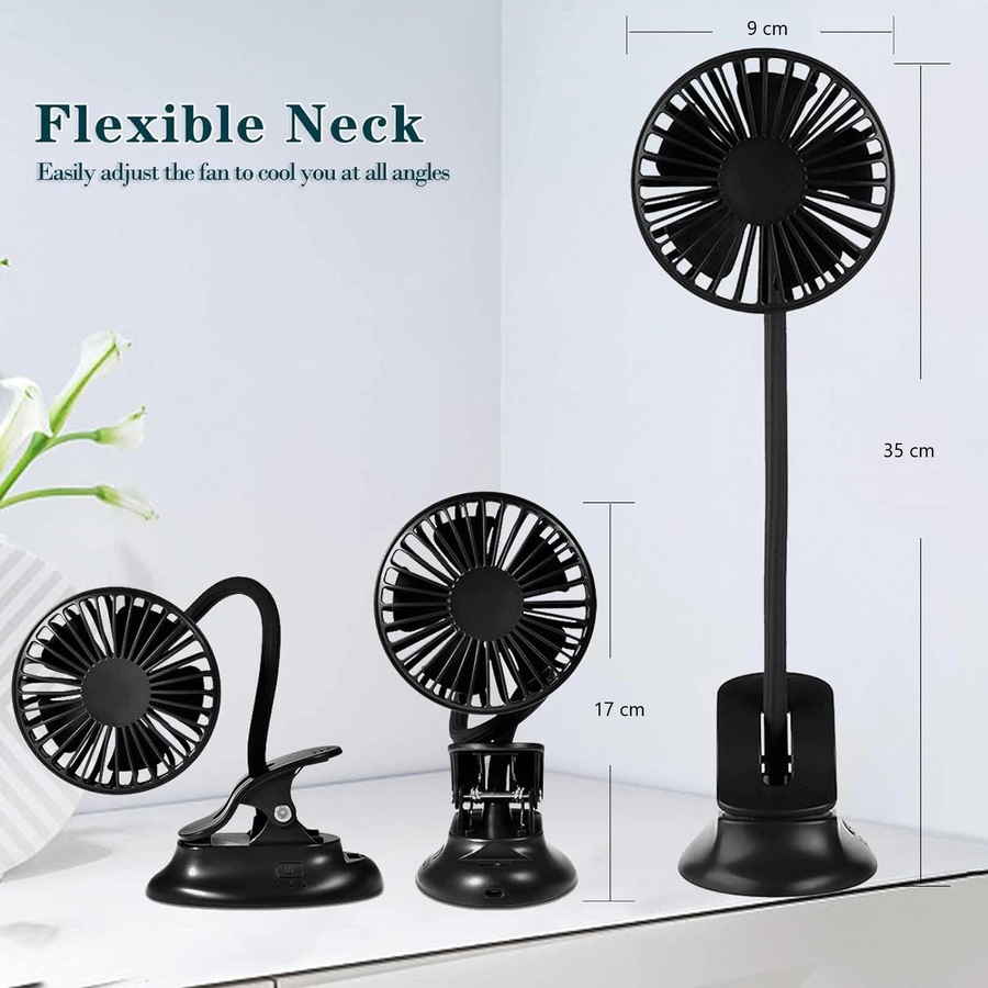 USB Clip Fan Rechargeable Personal Fan with Emergency Power Bank, 3 Speeds