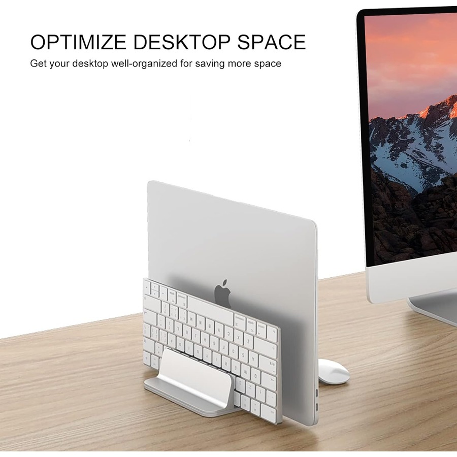 Vertical Laptop Stand, Aluminum Organizer, Sturdy Holder Compatible MacBook Pro/Air, Mac Mini iPad Pro Silver