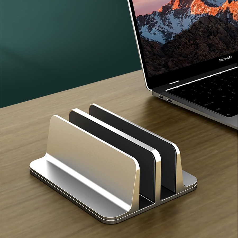 Vertical Laptop Stand, Aluminum Organizer, Sturdy Holder Compatible MacBook Pro/Air, Mac Mini iPad Pro Silver
