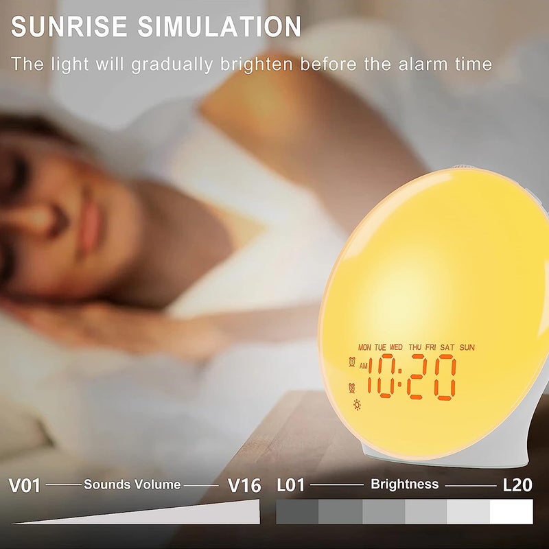 Wake Up Light Sunrise Alarm Clock for Kids, Heavy Sleepers, Bedroom, with  Sunrise Simulation, Sleep Aid, Dual Alarms, FM Radio, Snooze, Nightlight