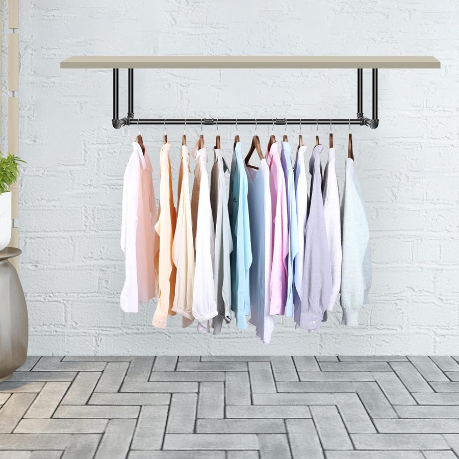 Wall Mounted Clothes Rail - Industrial Pipe Garment Hanger - 109x35x31cm - Holds up to 50kg