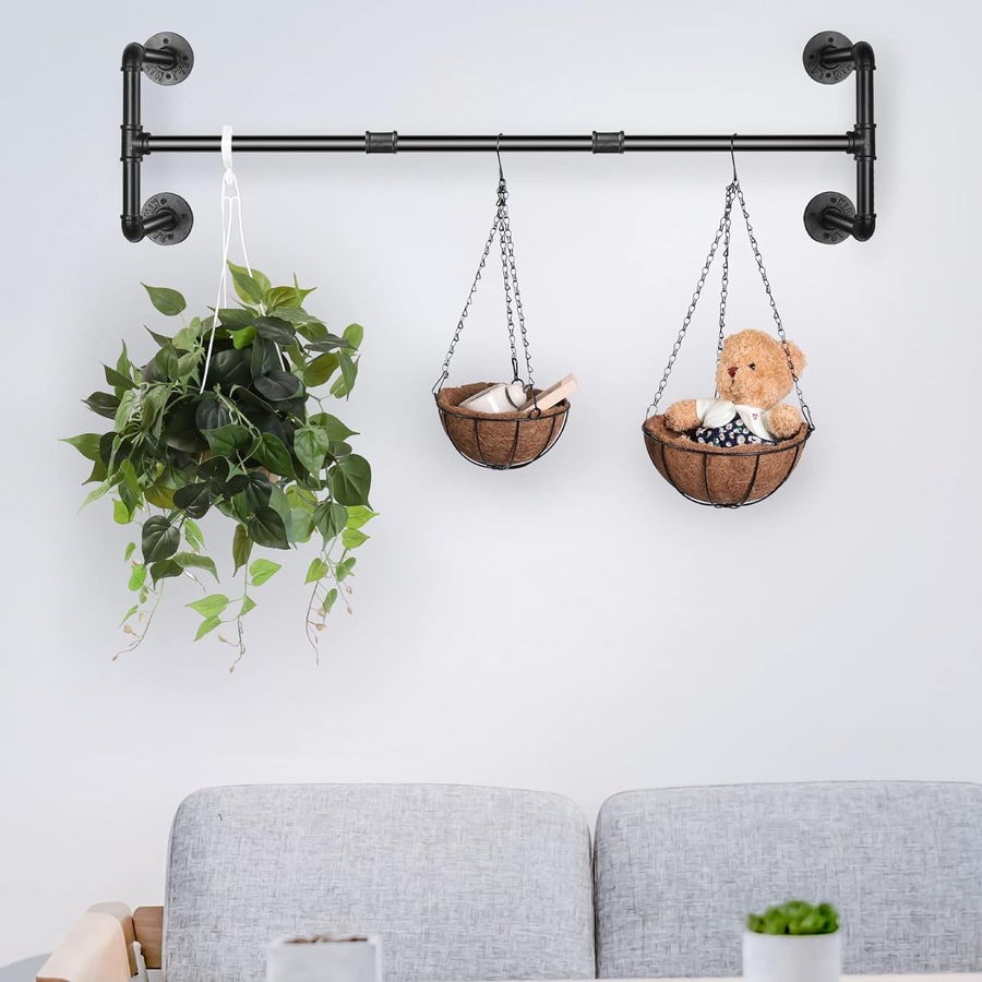 Wall Mounted Clothes Rail - Industrial Pipe Garment Hanger - 109x35x31cm - Holds up to 50kg