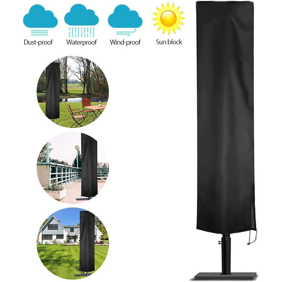 Waterproof Patio Umbrella Cover with Zipper - Black 210D Oxford Fabric