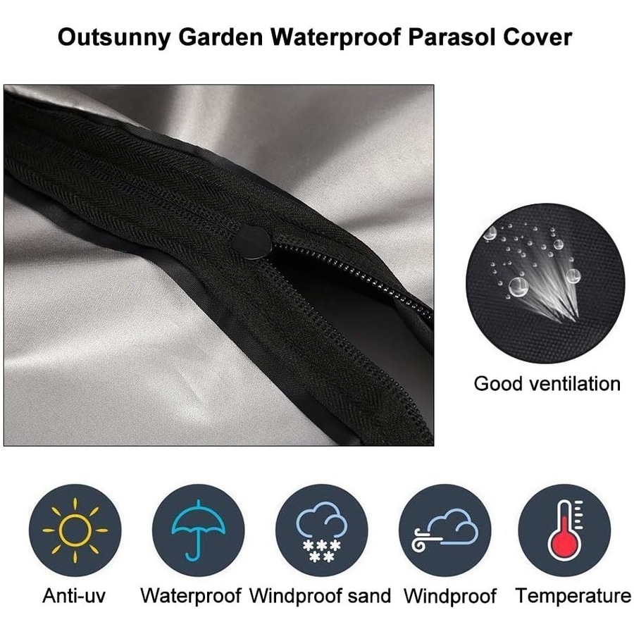 Waterproof Patio Umbrella Cover with Zipper - Black 210D Oxford Fabric