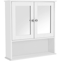 White Double Mirror Doors Bathroom Cabinet, Wall Cabinet, Wall-Mounted Storage Unit with Adjustable Height Shelves - 56 x 13 x 58 cm