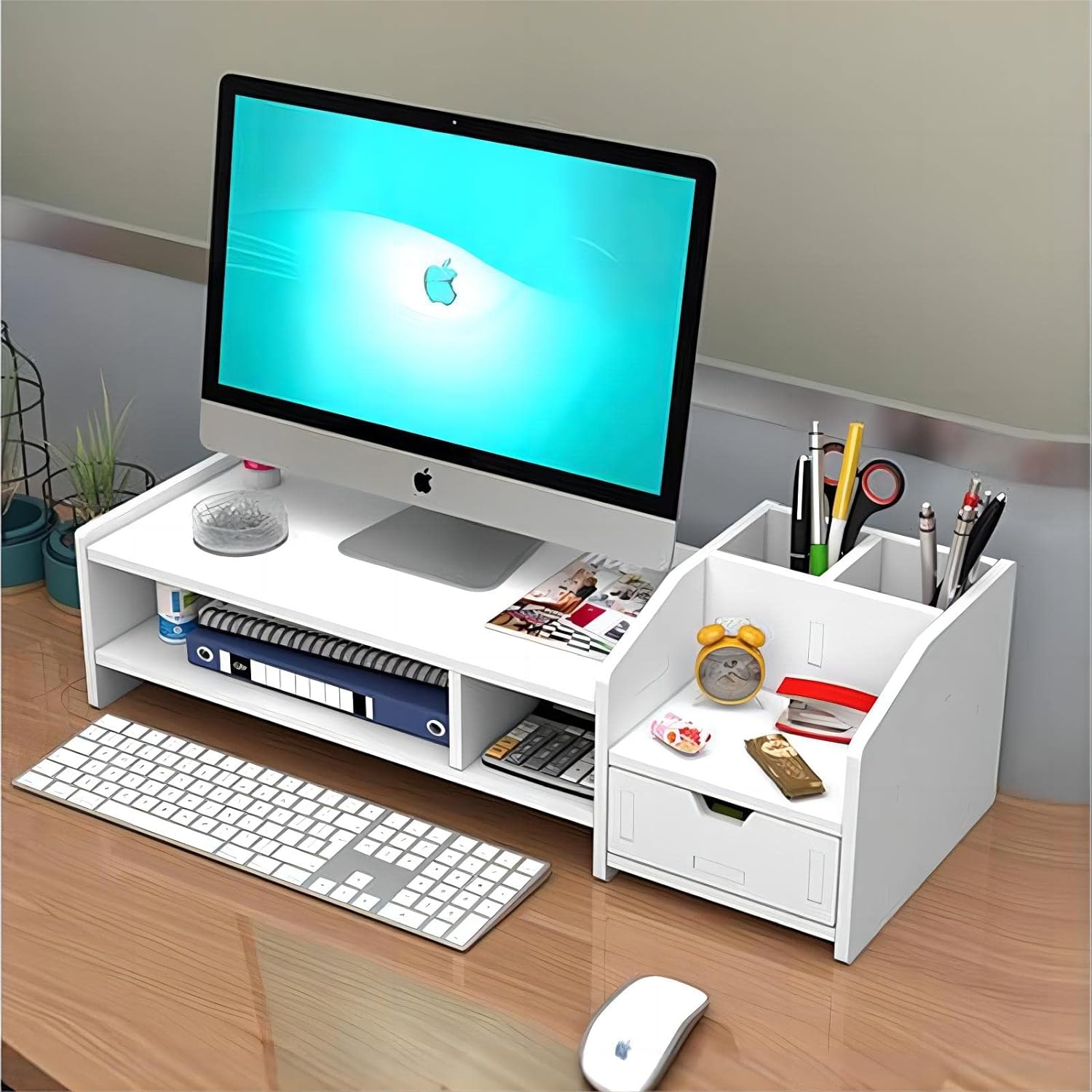 Buy White Monitor Stand Riser with Desk Organizer for Laptops/Printers ...