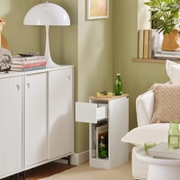 White & Natural Bedside Table Nightstand with Drawer