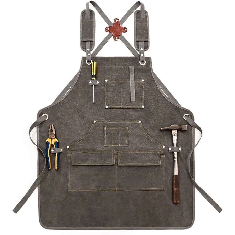 Woodworking Shop Apron - Waxed Canvas, Heavy Duty with Pockets & Straps - V6A03