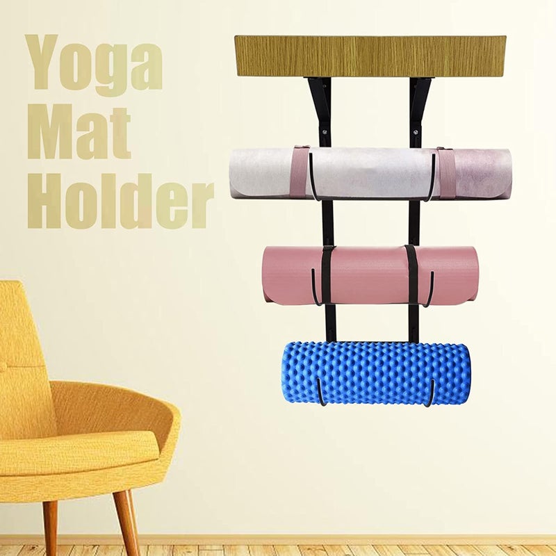 Buy Yoga Mat Wall Mount Storage Rack Home Gym 3 Hooks Foam Roller 50 x 22 x  8 cm - MyDeal