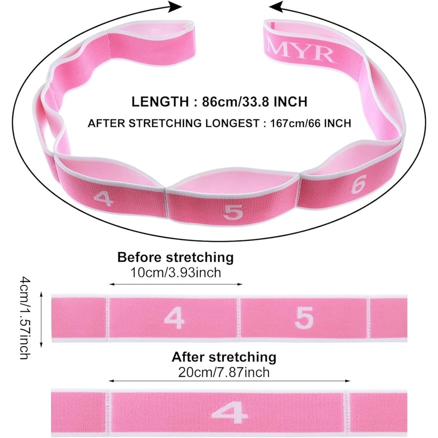 Yoga Stretching Strap - Multi-Loop Elastic Resistance Bands (Pink)