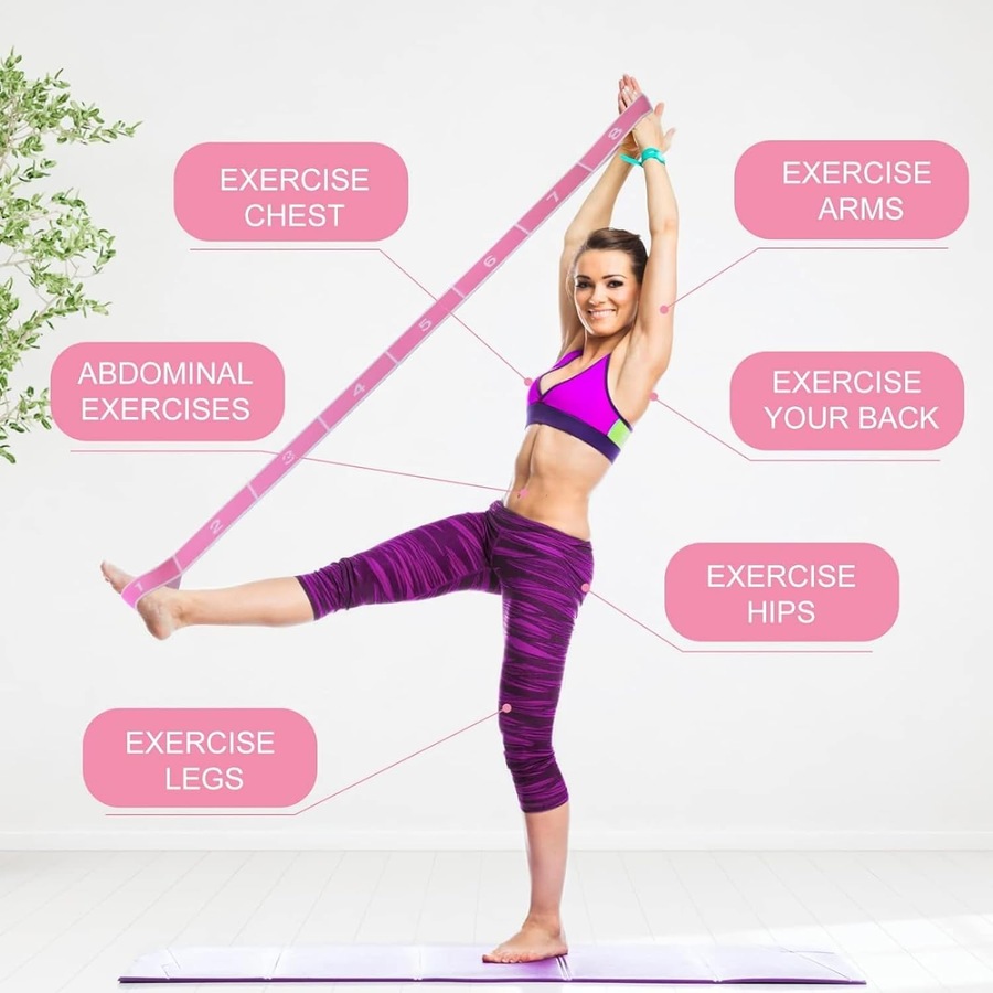 Yoga Stretching Strap - Multi-Loop Elastic Resistance Bands (Pink)