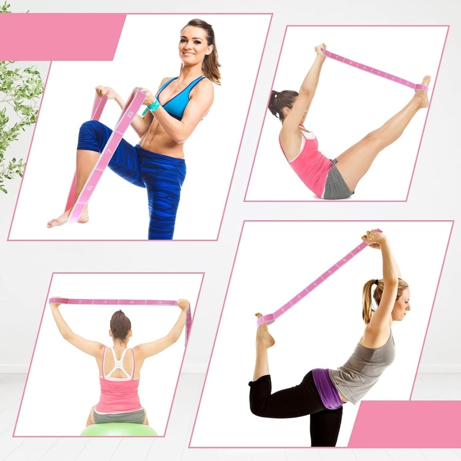 Yoga Stretching Strap - Multi-Loop Elastic Resistance Bands (Pink)