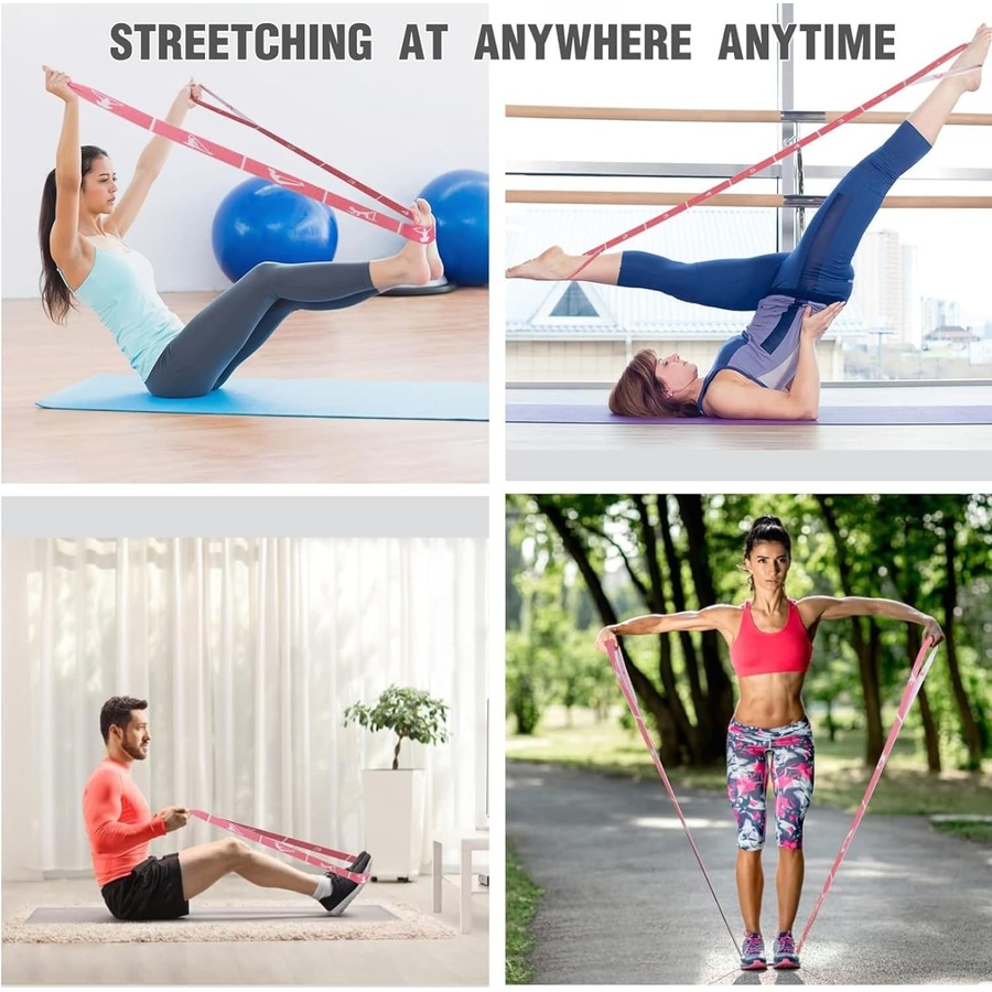 Yoga Stretching Strap - Multi-Loop Elastic Resistance Bands (Pink)