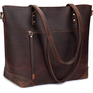 Zipper Women's Leather Shoulder Bag, Work Tote, Back Zipper Purse Handbag