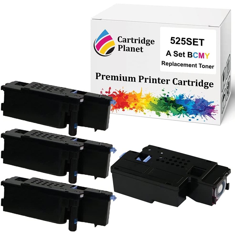 4-Pack Compatible E525 Toner Cartridges For Dell E525w Color Laser Printer - Black, Cyan, Magenta, Yellow