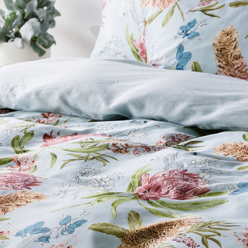 Buy In2linen Banksia 100 Cotton 300 thread Quilt Cover Set Blue MyDeal