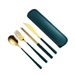 Cutlery Set Stainless Steel Spoon Fork Knife Chopsticks Travel Box Bag