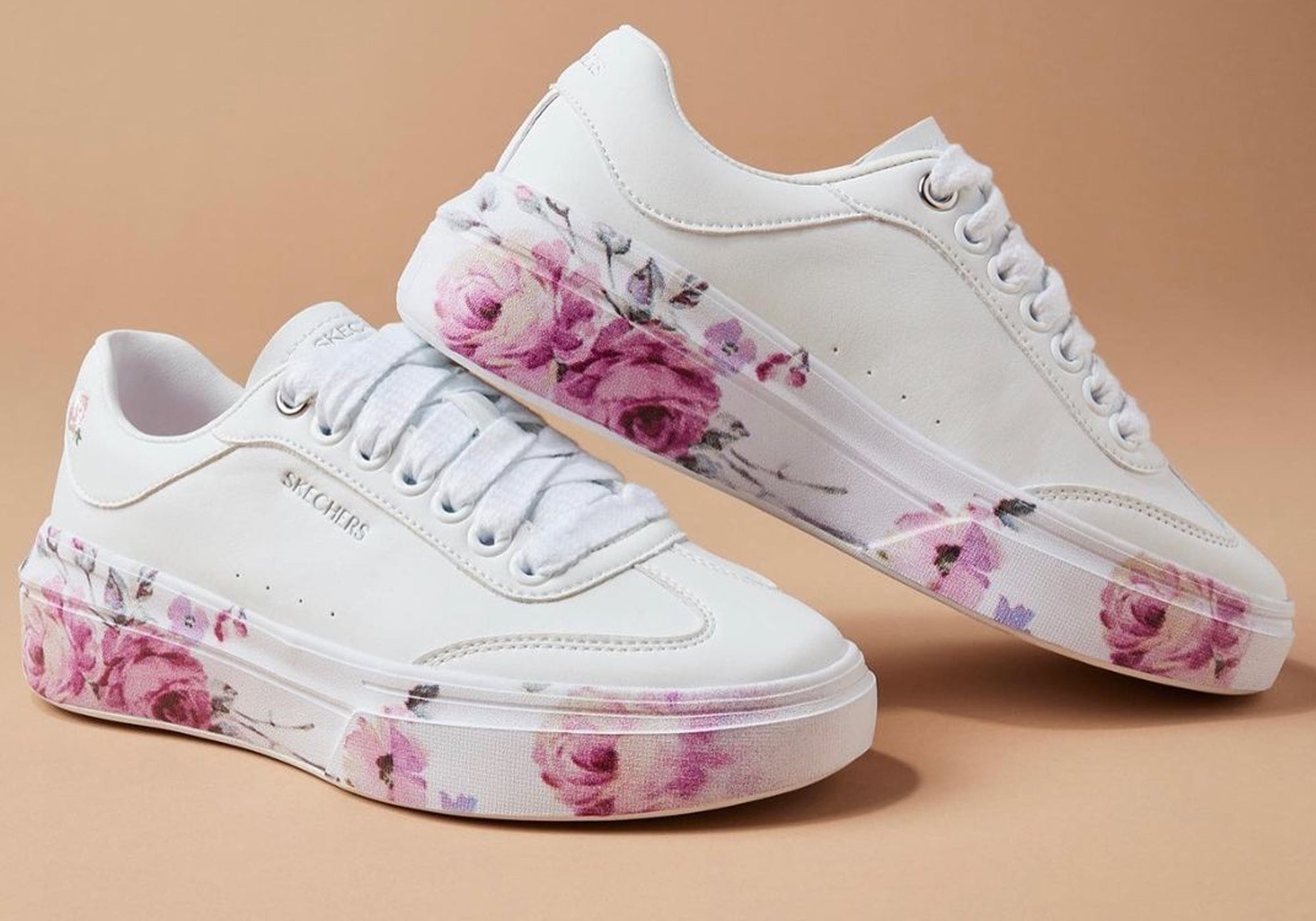 Painted Florals Pink Skechers With Flowers Skechers 185062 Painted