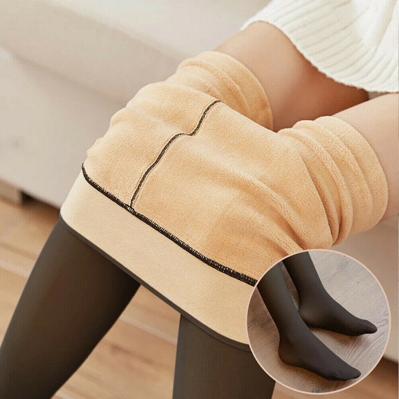 Women Winter Warm Fleece Tights Stockings Thermal Lined Translucent  Pantyhose