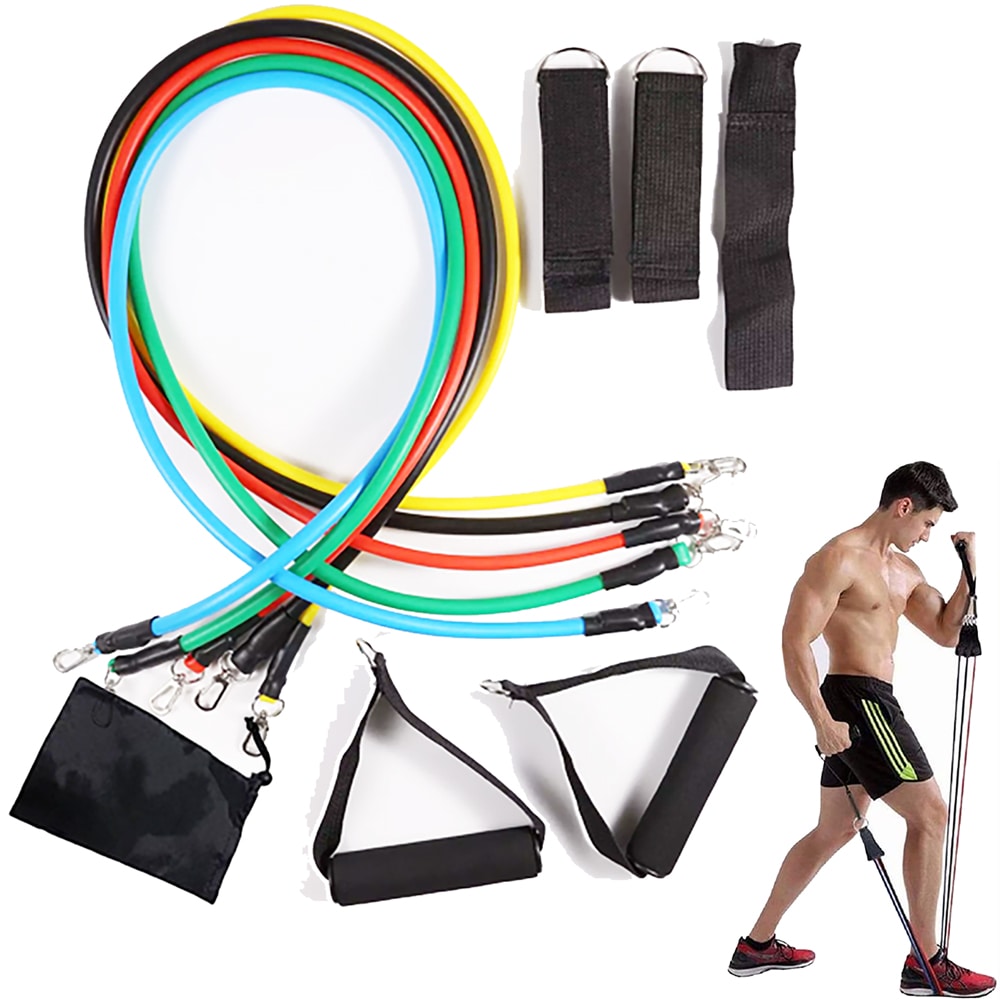 11pcs Resistance Band Tube Heavy Duty Power Gym Exercise Yoga Training Fitness Australia