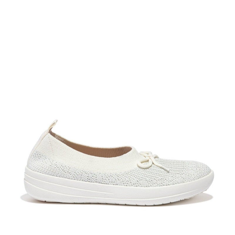 Buy FitFlop Uberknit Bow Cream/Silver Ballet Flats - MyDeal