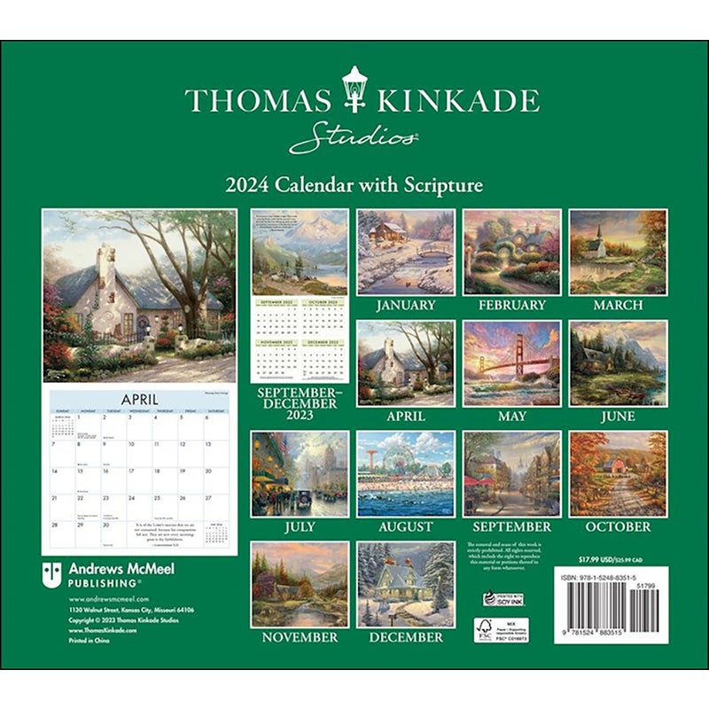 Buy 2024 Calendar Thomas Kinkade Studios w/ Scripture Deluxe Wall by