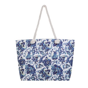 Floral Pattern Blue Tote Bag with Spacious Design BS785