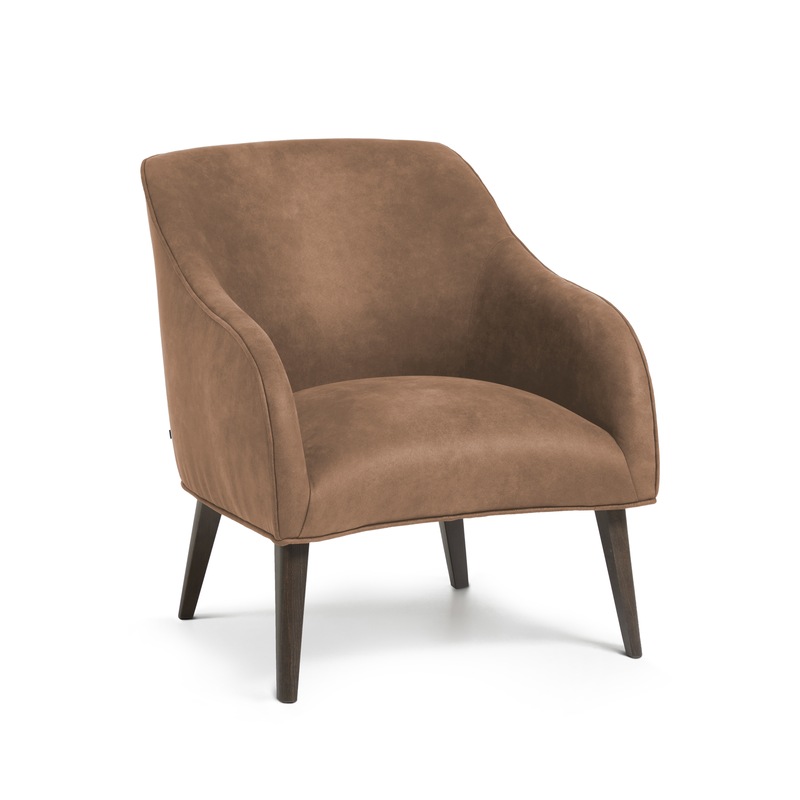 Buy Bobly armchair in dark brown fabric with wenge finish legs MyDeal