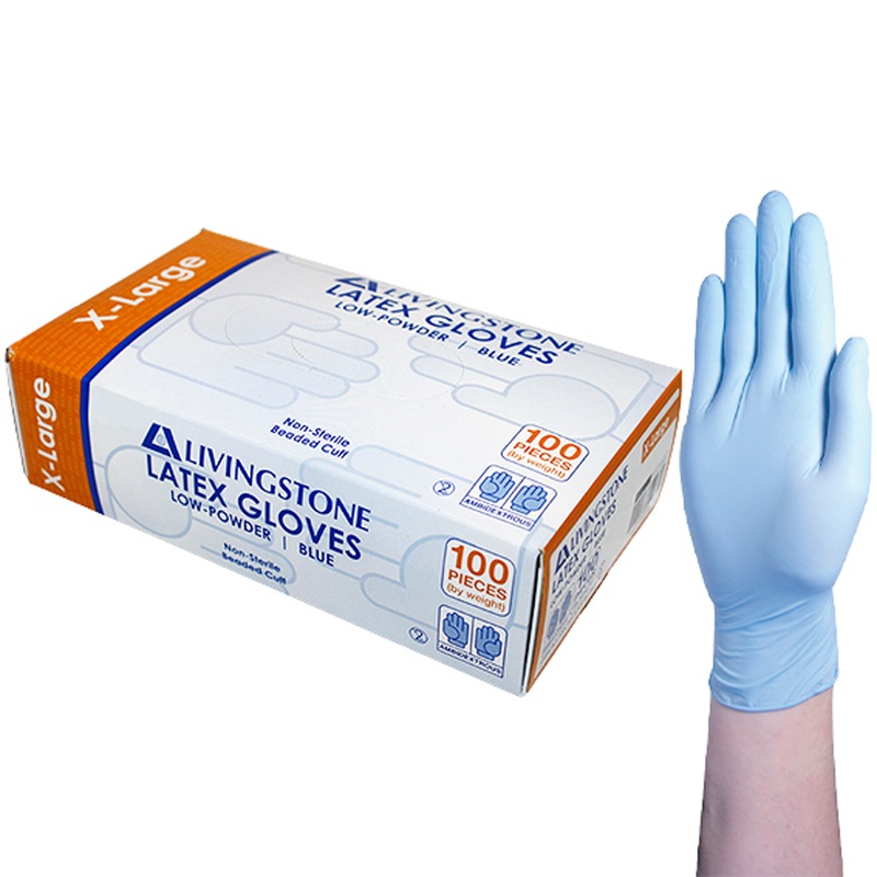 Buy Livingstone Latex Low Powder Gloves Extra Large Blue ASTM 100 Box ...