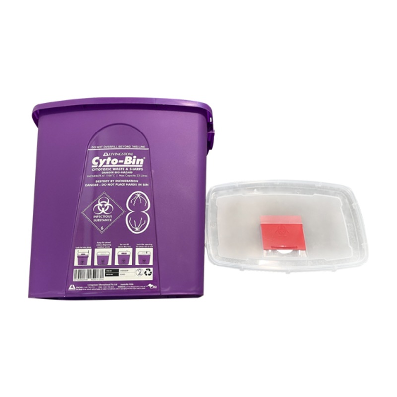 Buy Livingstone Cytotoxic Purple Sharps Needles Waste Collector 23L with Sliding Lid and Finger