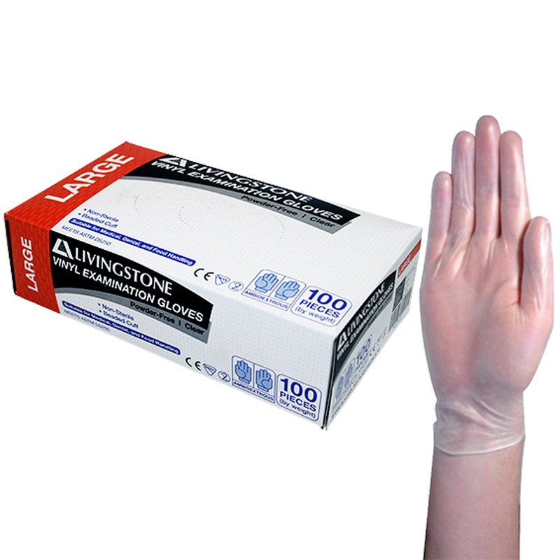 Buy Livingstone Vinyl Powder Free Gloves 6.5g Large Clear 100 Box x10