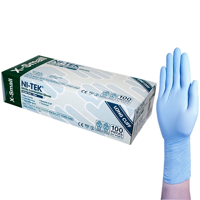 Buy Ni-Tek Nitrile Powder Free Gloves Extra Small Blue Long Cuff 300mm ...